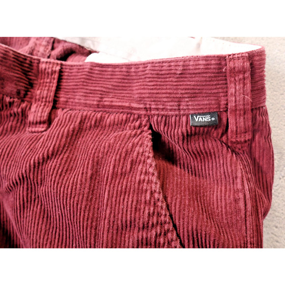 Vans Corduroy Cargo Pants Mens 36 Burgundy Maroon Embroidered Patch Skateboard - Picture 4 of 10